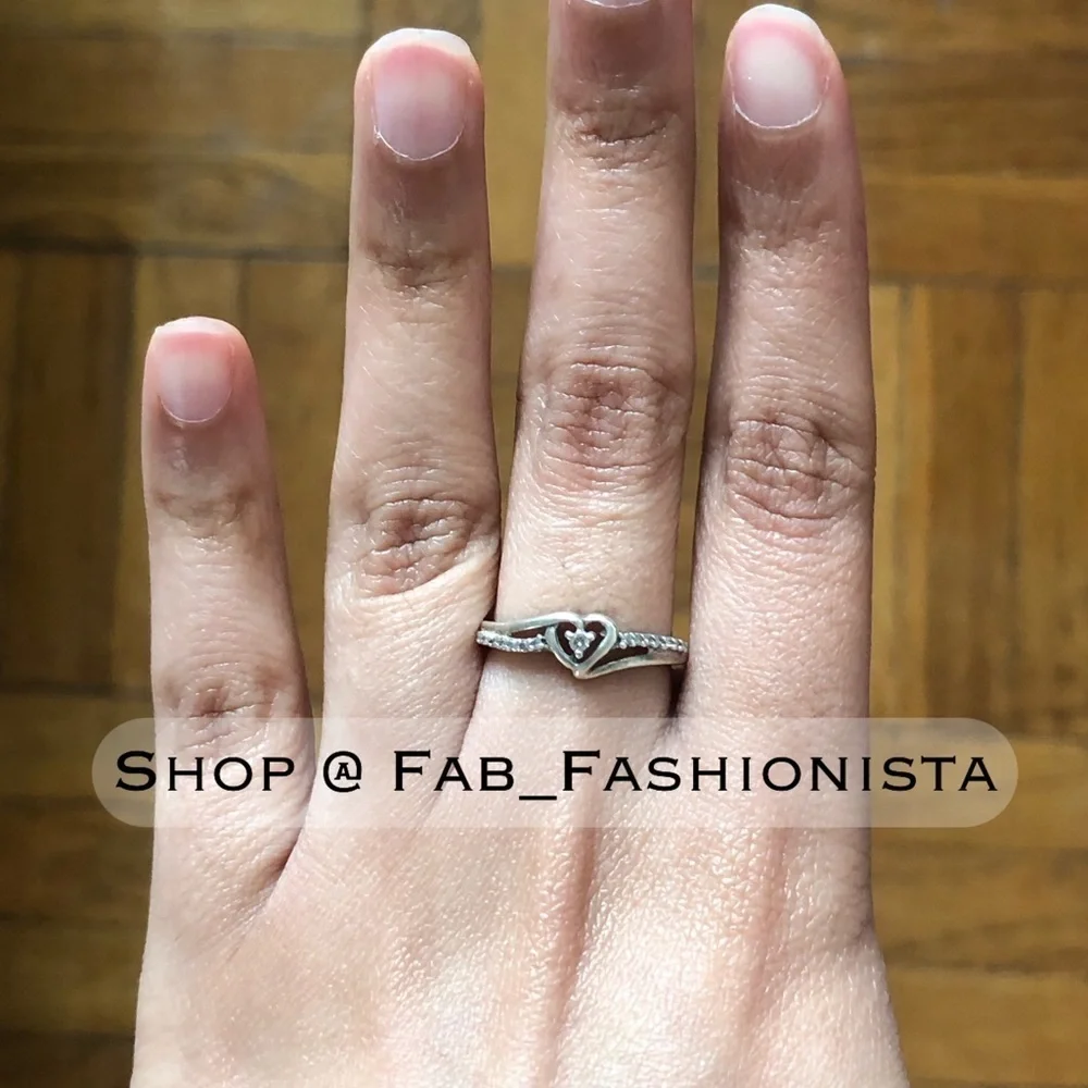 Diamond Heart Promise Ring Sterling Silver Size 6.5